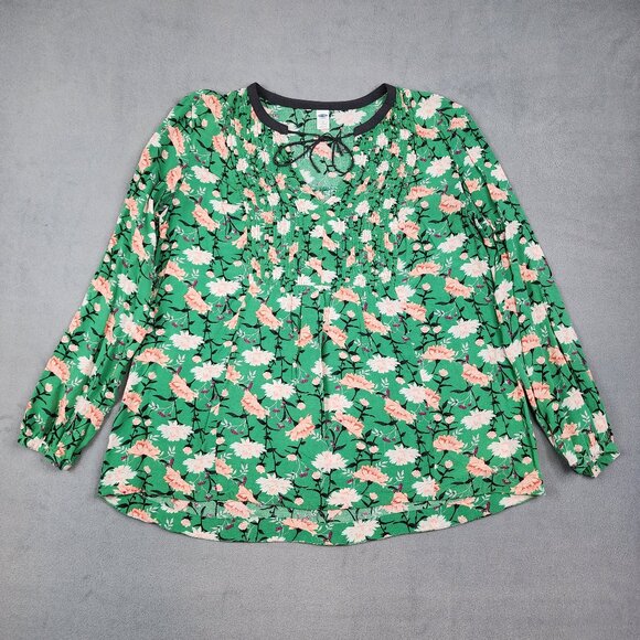 Old Navy Blouse Tunic Women's Large Green Floral Print Peasant Cottage Prairie - Picture 1 of 9